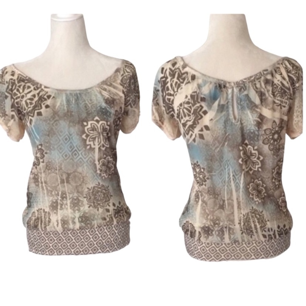 Vintage Fang Semi Sheer Short Sleeve Tunic Top Size Medium